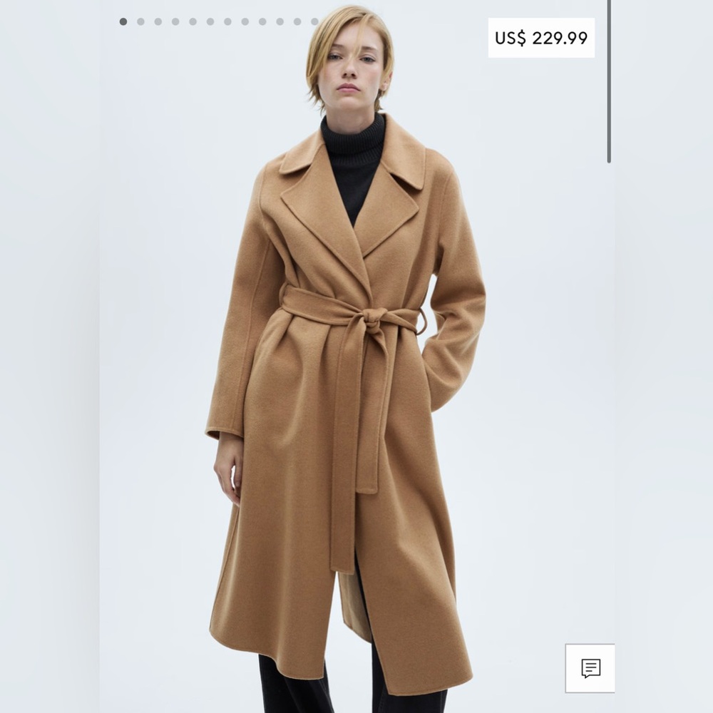 MANGO Classic Camel, Wool Belt Coat, Size Small 🧥